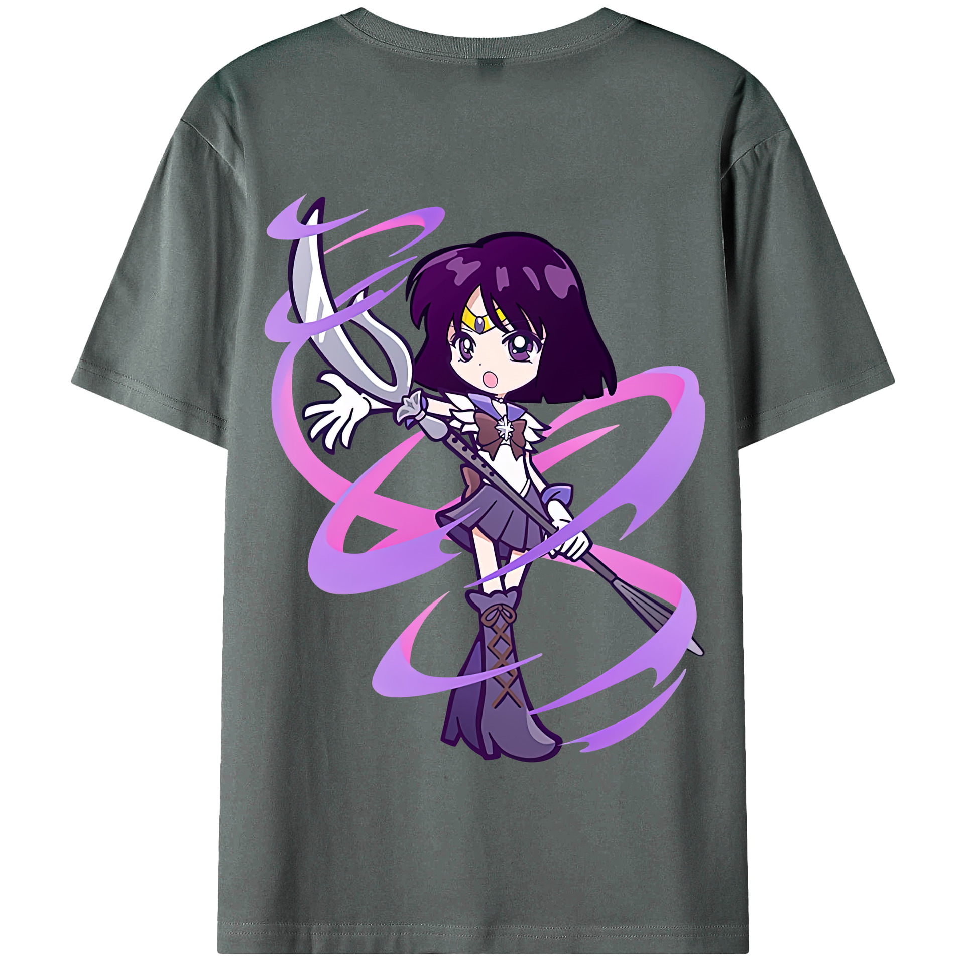 （画像用） 美少女戦士セーラームーン 土萠ほたる Sailor Moon Tomoe Hotaru （セーラーサターン；Sailor Saturn） 綿100％半袖Tシャツ（背面プリント）
